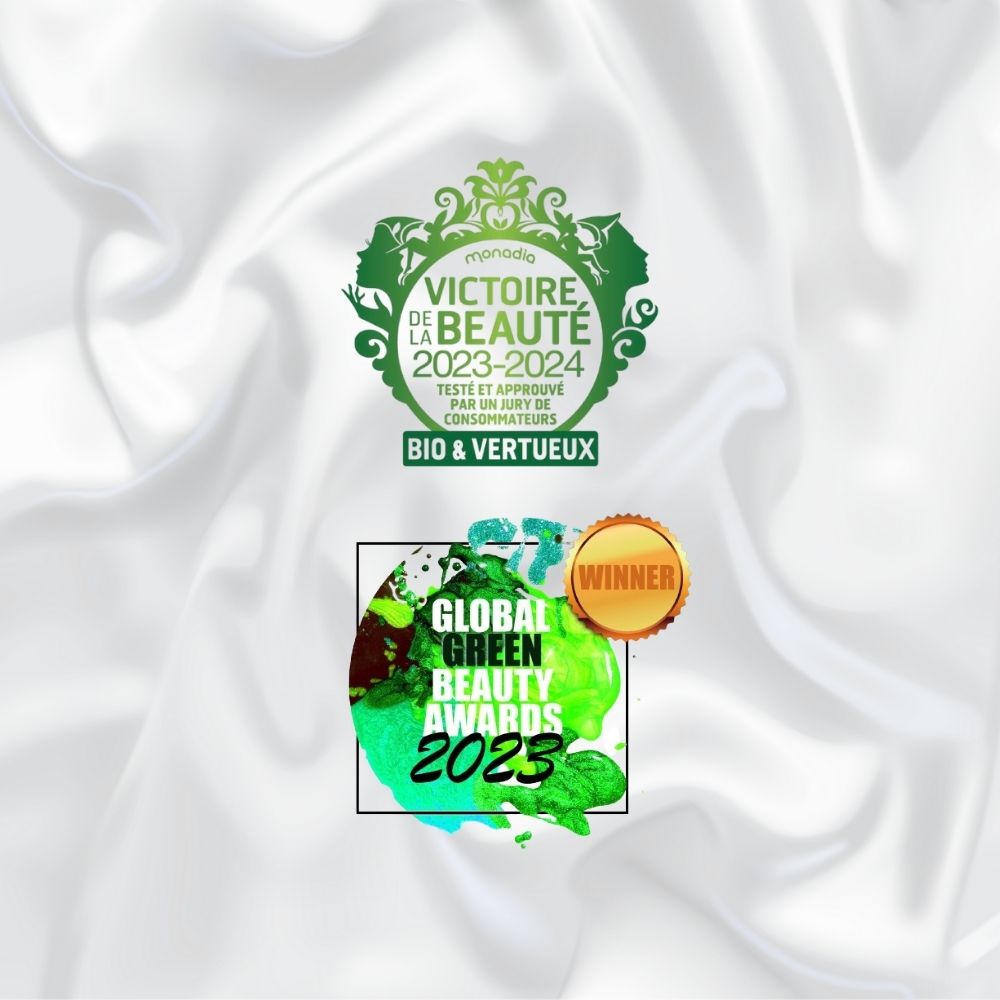 Les récompenses de la taie d'oreiller en soie SILKBIOTIC Made in France. Victoire de la beauté dans la catégorioe BIO et vertueux. Global Green Beauty Awards.