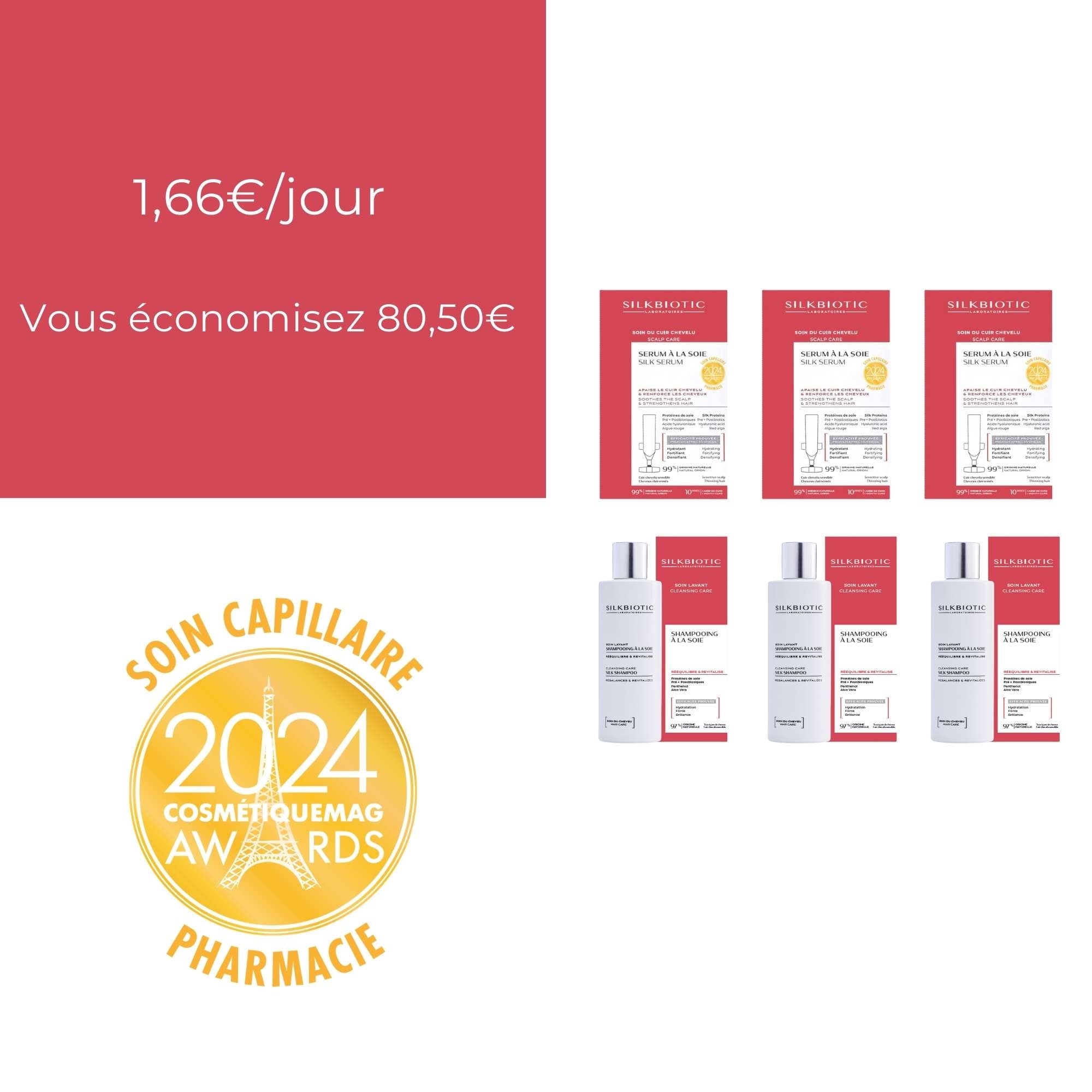 En optant pour le traitement santé capillaire 3 mois, vous économisez 80,50€ pour avoir des cheveux soyeux et en bonne santé.