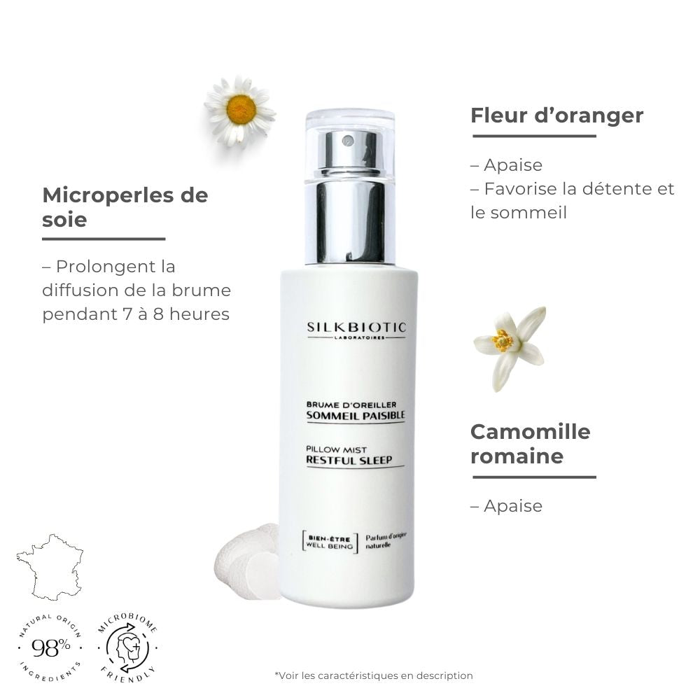 Brume oreiller sommeil SILKBIOTIC : camomille, fleur d&