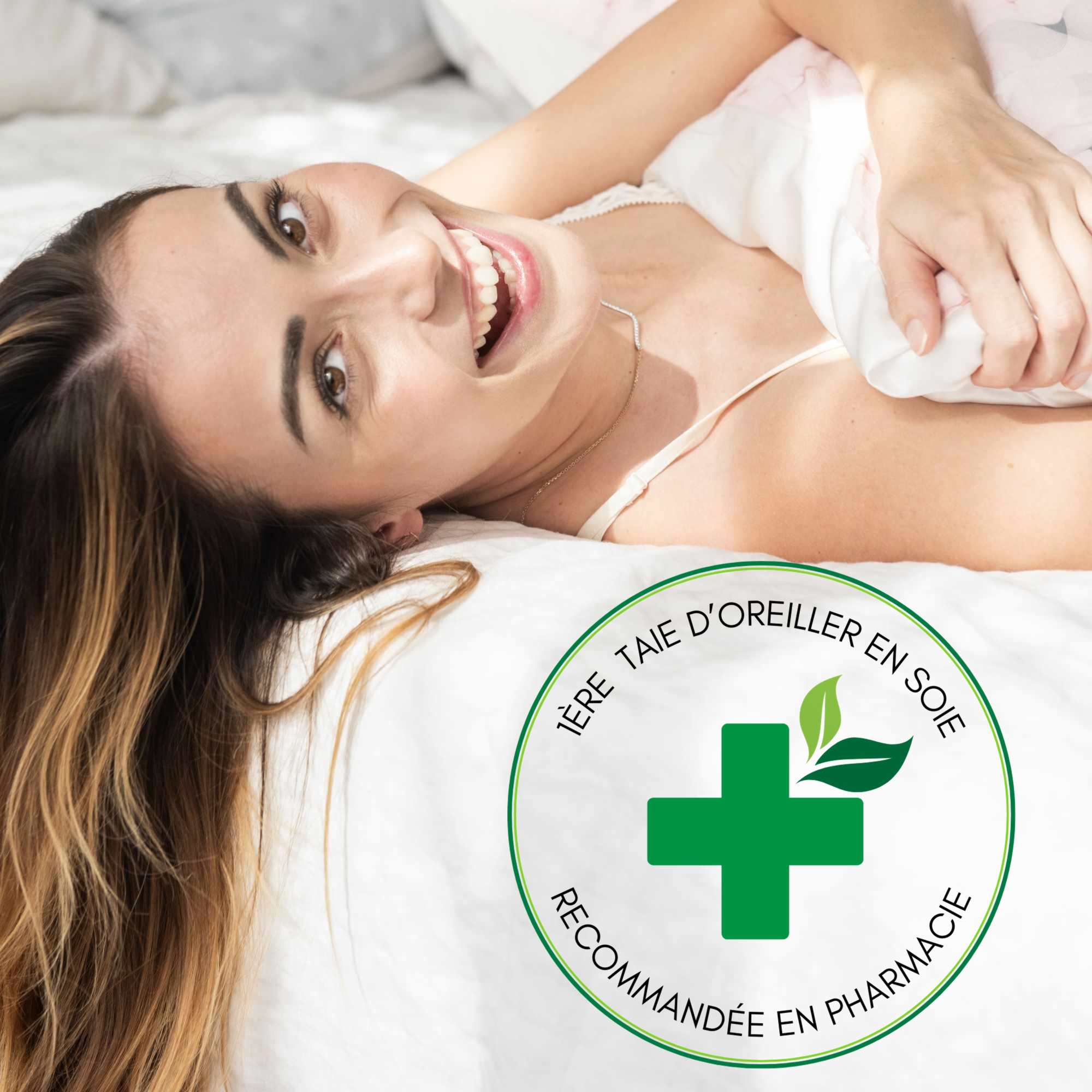 Taie d'oreiller SILKBIOTIC en soie recommandée en pharmacie pour bien-être.