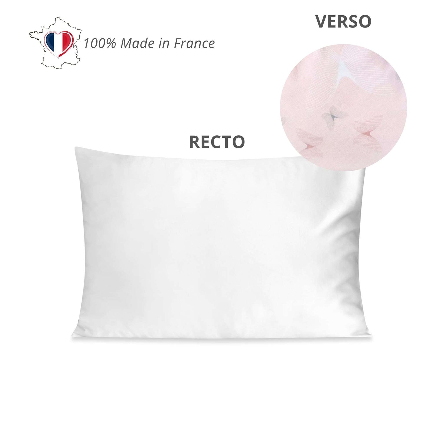 Taie en soie SILKBIOTIC rectangulaire rose papillon, 100% Made in France, luxe et bien-être.