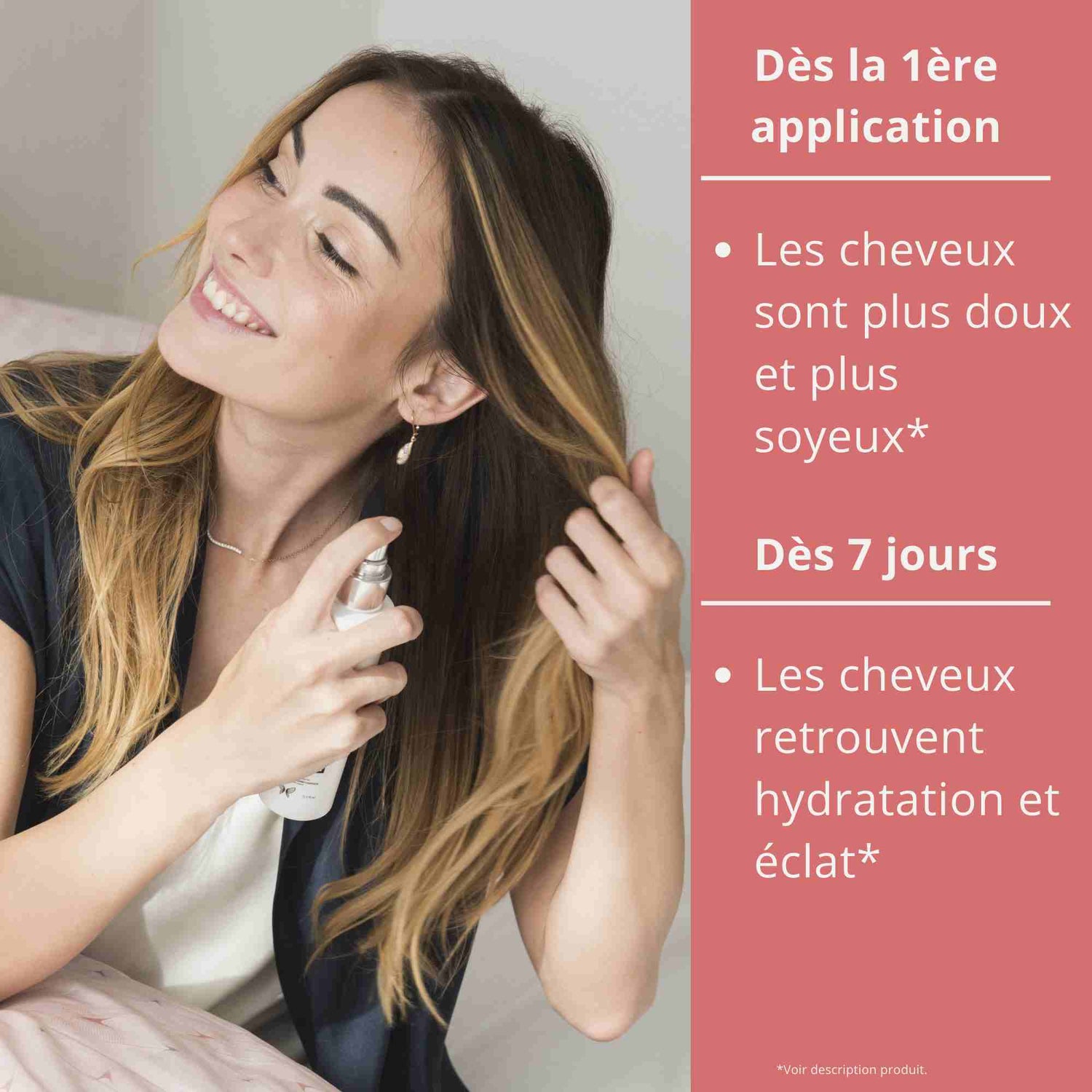 Brume de soin cheveux de soie SILKBIOTIC : douceur dès la 1ère application, éclat en 7 jours.