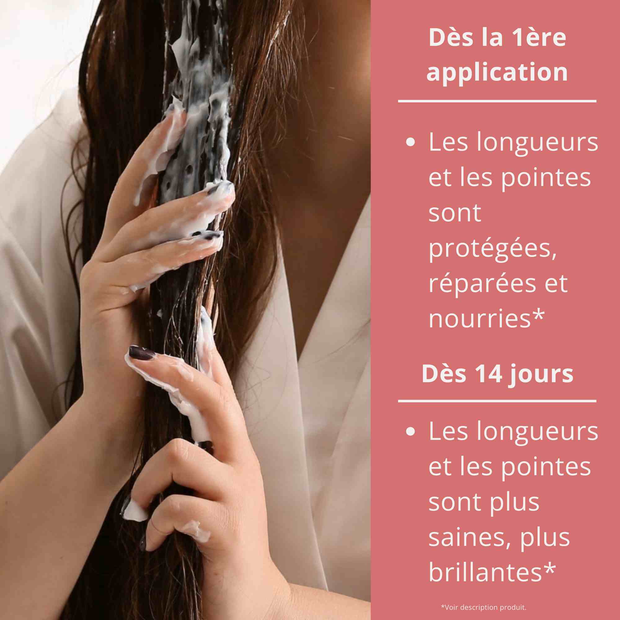 Application du masque à la soie avec effet nourrissant dès la première utilisation. Efficacité prouvée