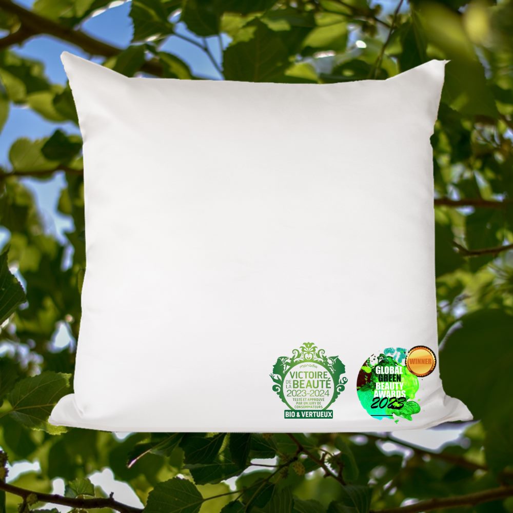 Square pillowcase, white silk and organic white cotton - 65x65 cm